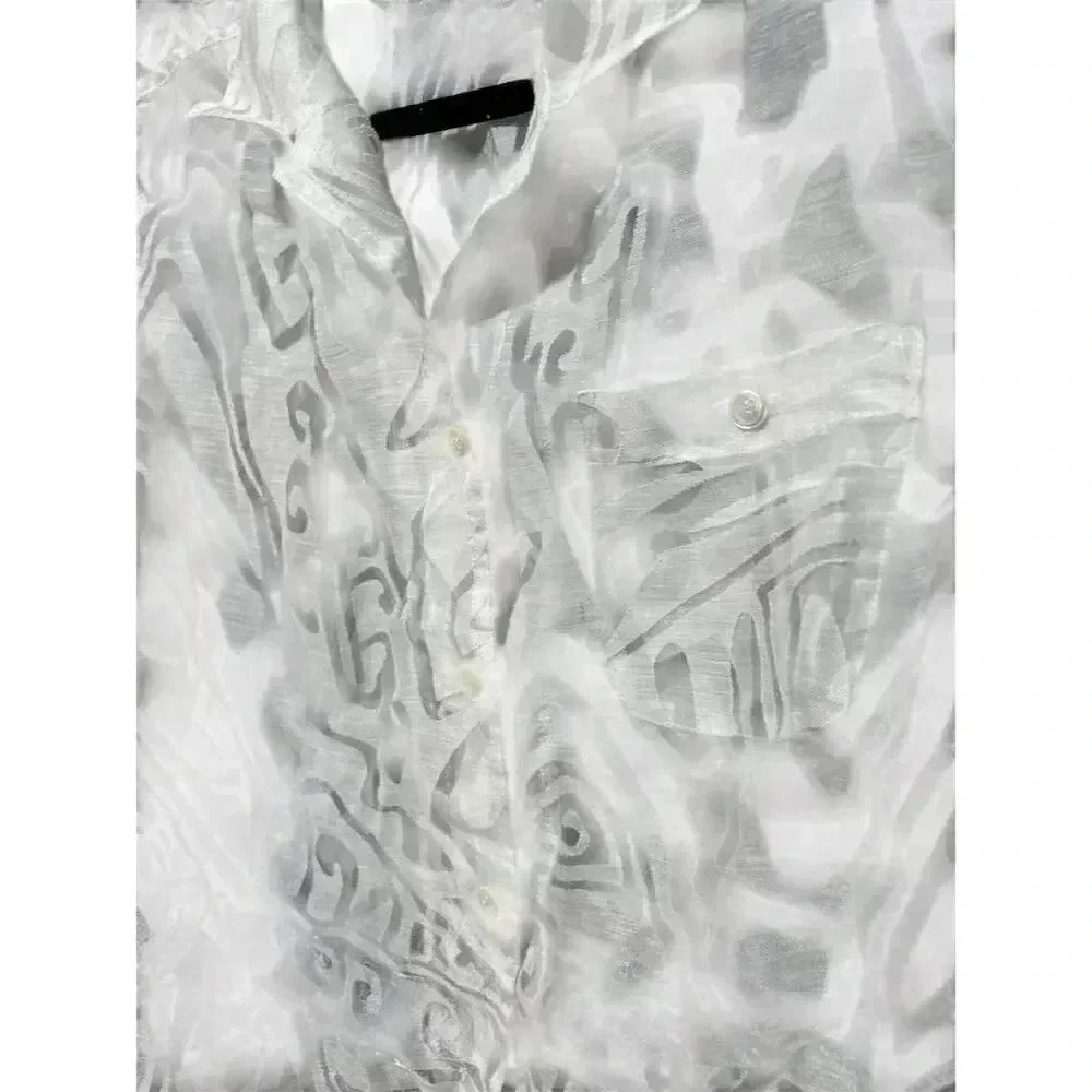 Koret Vintage Petite Women's White‎ Sheer Geometric Button-Up Blouse  3/4 Sleeve - Picture 3 of 8